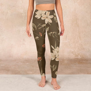 Buddha Gift Purple White Flowers Leaves Blossom Print Gym Fitness Leggings Women's Yoga Pants