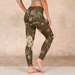 Buddha Gift Purple White Flowers Leaves Blossom Print Gym Fitness Leggings Women's Yoga Pants
