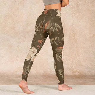 Buddha Gift Purple White Flowers Leaves Blossom Print Gym Fitness Leggings Women's Yoga Pants