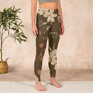 Buddha Gift Purple White Flowers Leaves Blossom Print Gym Fitness Leggings Women's Yoga Pants