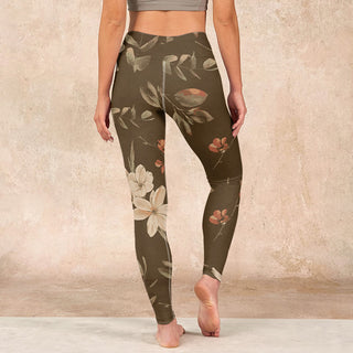 Buddha Gift Purple White Flowers Leaves Blossom Print Gym Fitness Leggings Women's Yoga Pants