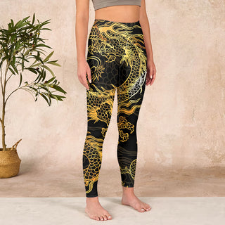 Buddha Gift Golden Dragon Print Gym Leggings Women's Yoga Pants