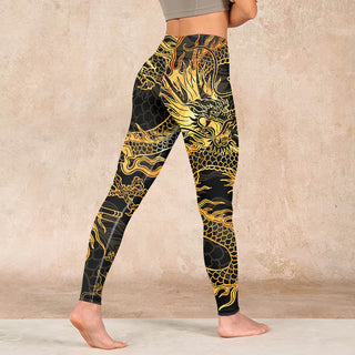 Buddha Gift Golden Dragon Print Gym Leggings Women's Yoga Pants