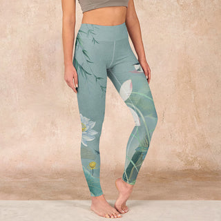 Buddha Gift Lotus Leaf Bird Print Gym Leggings Women's Yoga Pants