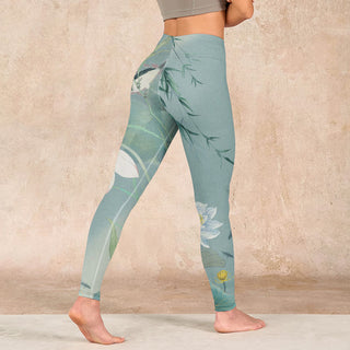 Buddha Gift Lotus Leaf Bird Print Gym Leggings Women's Yoga Pants