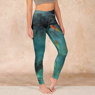 Buddha Gift Pond Koi Fish Rocks Print Sports Leggings Women's Yoga Pants