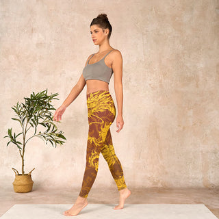 Buddha Gift Golden Dragon Flowers Print Gym Leggings Women's Yoga Pants