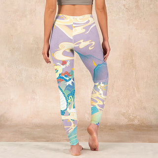 Buddha Gift Purple Dragon Auspicious Clouds Print Gym Leggings Women's Yoga Pants