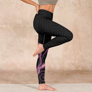 Buddha Gift Black Pink Lotus Flower Print Gym Leggings Women's Yoga Pants
