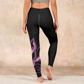 Buddha Gift Black Pink Lotus Flower Print Gym Leggings Women's Yoga Pants