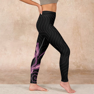 Buddha Gift Black Pink Lotus Flower Print Gym Leggings Women's Yoga Pants