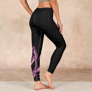 Buddha Gift Black Pink Lotus Flower Print Gym Leggings Women's Yoga Pants