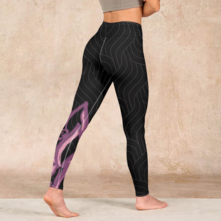 Buddha Gift Black Pink Lotus Flower Print Gym Leggings Women's Yoga Pants