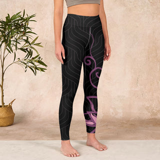 Buddha Gift Black Pink Lotus Flower Print Gym Leggings Women's Yoga Pants