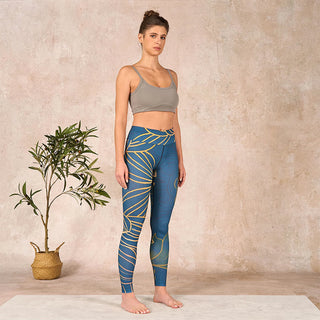 Buddha Gift Gray Golden Koi Fish Lotus Print Gym Leggings Women's Yoga Pants