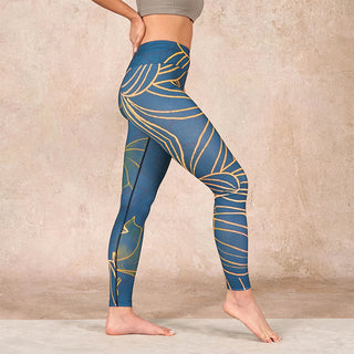 Buddha Gift Gray Golden Koi Fish Lotus Print Gym Leggings Women's Yoga Pants