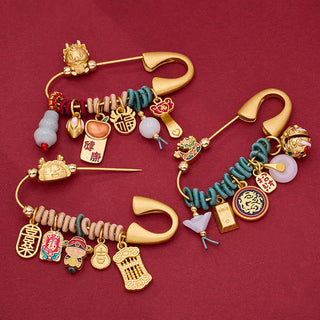 Buddha Gift Dragon Fu Character Attract Fortune Brass Protection Brooch