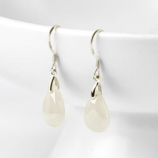 Buddha Gift 925 Sterling Silver Jade Water Drop Pattern Luck Prosperity Dangle Earrings