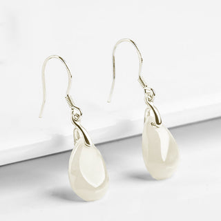 Buddha Gift 925 Sterling Silver Jade Water Drop Pattern Luck Prosperity Dangle Earrings