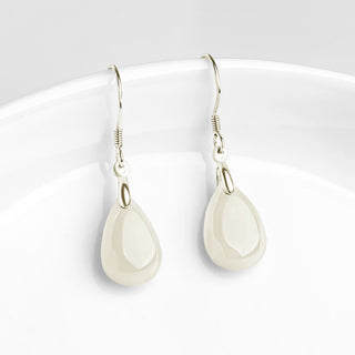 Buddha Gift 925 Sterling Silver Jade Water Drop Pattern Luck Prosperity Dangle Earrings