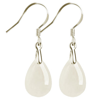 Buddha Gift 925 Sterling Silver Jade Water Drop Pattern Luck Prosperity Dangle Earrings