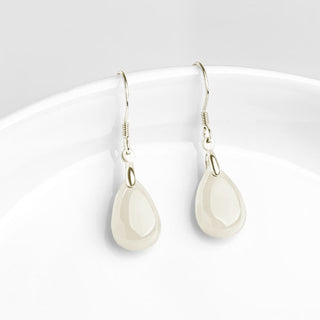 Buddha Gift 925 Sterling Silver Jade Water Drop Pattern Luck Prosperity Dangle Earrings