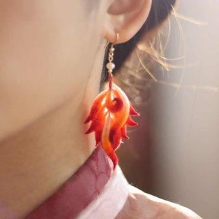 Buddha Gift 14K Gold-plated Copper Handmade Velvet Flower Mulberry Silk Red Feather Drop Earrings