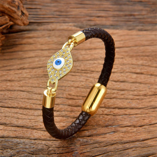 Buddha Gift Evil Eye Protection Leather Metal Buckle Bracelet