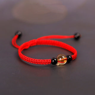 Buddha Gift Handcrafted Citrine Black Obsidian Bead King Kong Knot Peace Knot Luck Rope Bracelet
