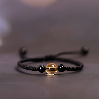 Buddha Gift Handcrafted Citrine Black Obsidian Bead King Kong Knot Peace Knot Luck Rope Bracelet
