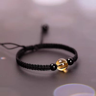 Buddha Gift Handcrafted Citrine Black Obsidian Bead King Kong Knot Peace Knot Luck Rope Bracelet