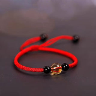 Buddha Gift Handcrafted Citrine Black Obsidian Bead King Kong Knot Peace Knot Luck Rope Bracelet