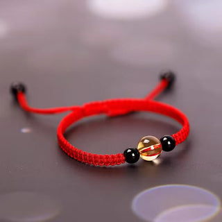 Buddha Gift Handcrafted Citrine Black Obsidian Bead King Kong Knot Peace Knot Luck Rope Bracelet