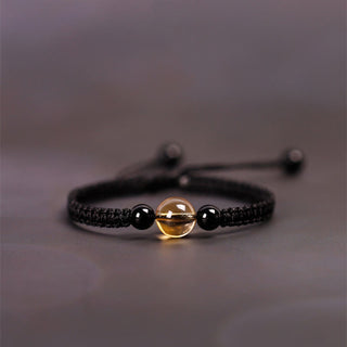 Buddha Gift Handcrafted Citrine Black Obsidian Bead King Kong Knot Peace Knot Luck Rope Bracelet