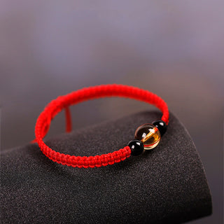 Buddha Gift Handcrafted Citrine Black Obsidian Bead King Kong Knot Peace Knot Luck Rope Bracelet