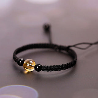Buddha Gift Handcrafted Citrine Black Obsidian Bead King Kong Knot Peace Knot Luck Rope Bracelet