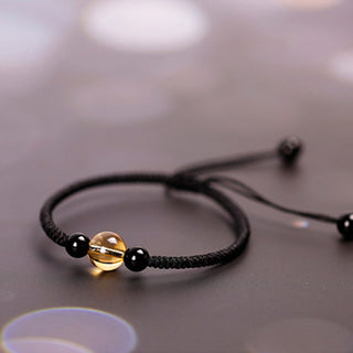 Buddha Gift Handcrafted Citrine Black Obsidian Bead King Kong Knot Peace Knot Luck Rope Bracelet