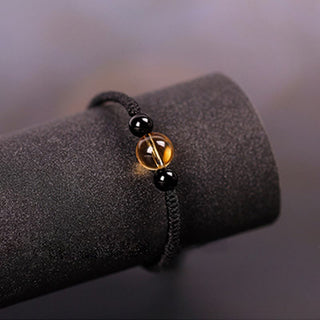 Buddha Gift Handcrafted Citrine Black Obsidian Bead King Kong Knot Peace Knot Luck Rope Bracelet