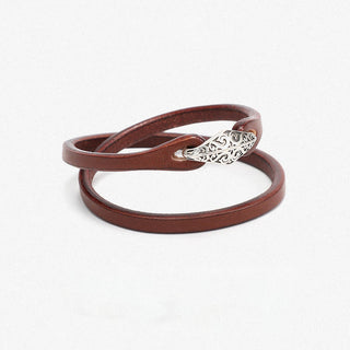 Buddha Gift 925 Sterling Silver Leather Multi-turn Protection Bracelet