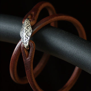 Buddha Gift 925 Sterling Silver Leather Multi-turn Protection Bracelet