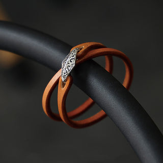 Buddha Gift 925 Sterling Silver Leather Multi-turn Protection Bracelet
