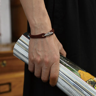 Buddha Gift 925 Sterling Silver Leather Multi-turn Protection Bracelet