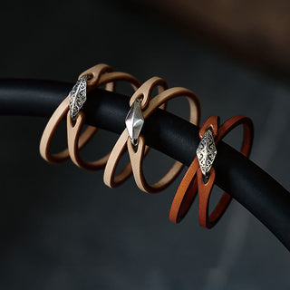 Buddha Gift 925 Sterling Silver Leather Multi-turn Protection Bracelet