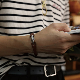 Buddha Gift 925 Sterling Silver Leather Multi-turn Protection Bracelet