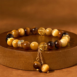Buddha Gift Year of the Snake Tiger Eye Citrine Protection Bracelet