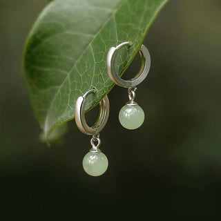 Buddha Gift Round Jade Bead Prosperity Earrings
