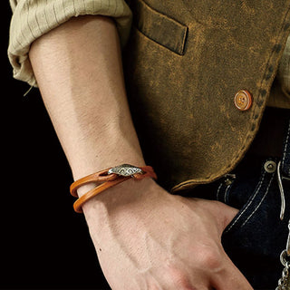 Buddha Gift 925 Sterling Silver Leather Multi-turn Protection Bracelet