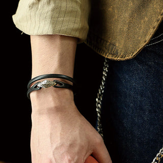 Buddha Gift 925 Sterling Silver Leather Multi-turn Protection Bracelet