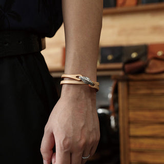 Buddha Gift 925 Sterling Silver Leather Multi-turn Protection Bracelet