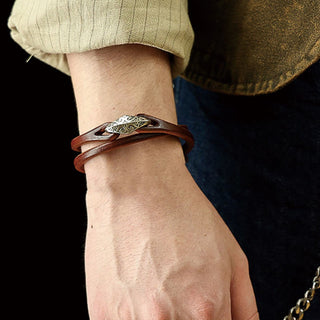 Buddha Gift 925 Sterling Silver Leather Multi-turn Protection Bracelet